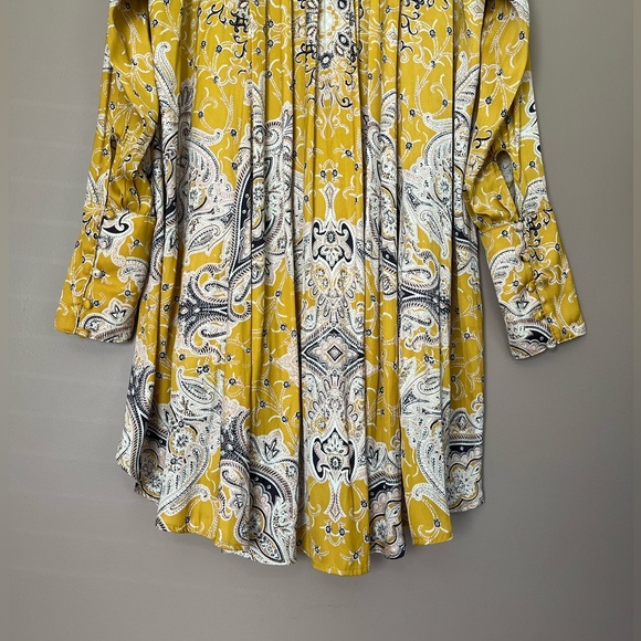 {Free People} Field of Butterflies Swing Tunic Top with Long Sleeves in Gold - Picture 7 of 11